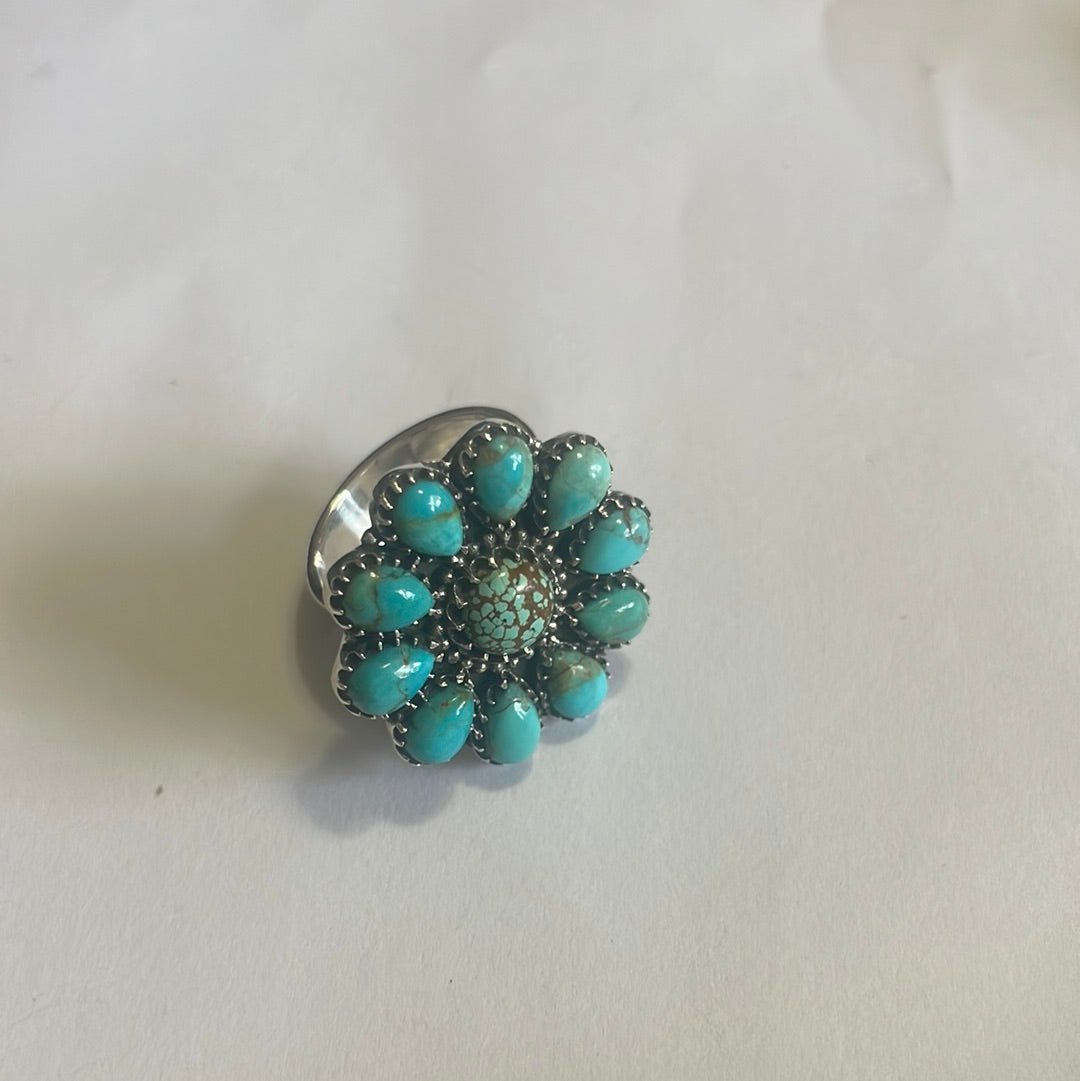 Turquoise Petals Handmade Adjustable Turquoise Sterling Silver Flower Ring