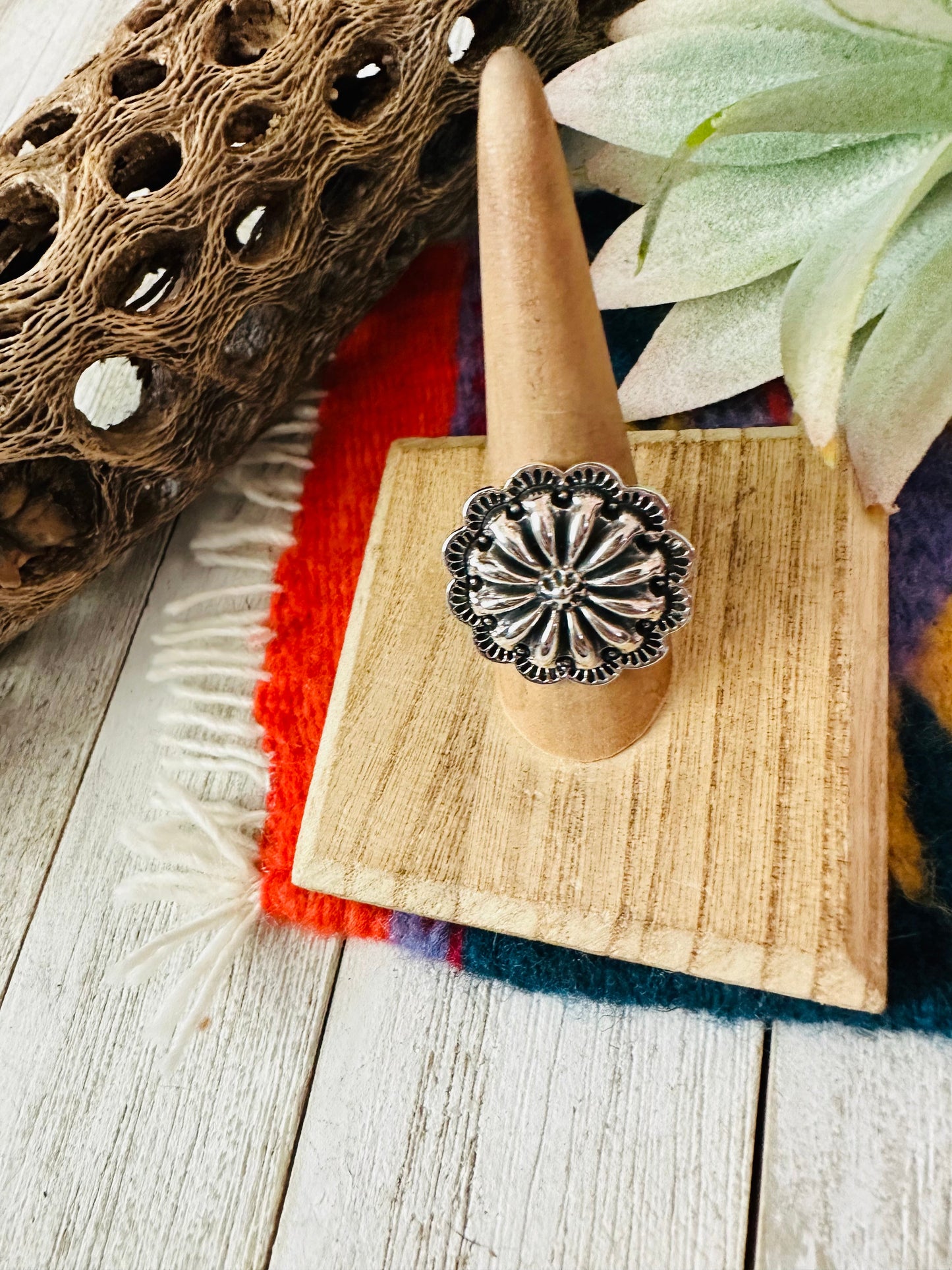 Beautiful Handmade Sterling Silver Adjustable Concho Ring