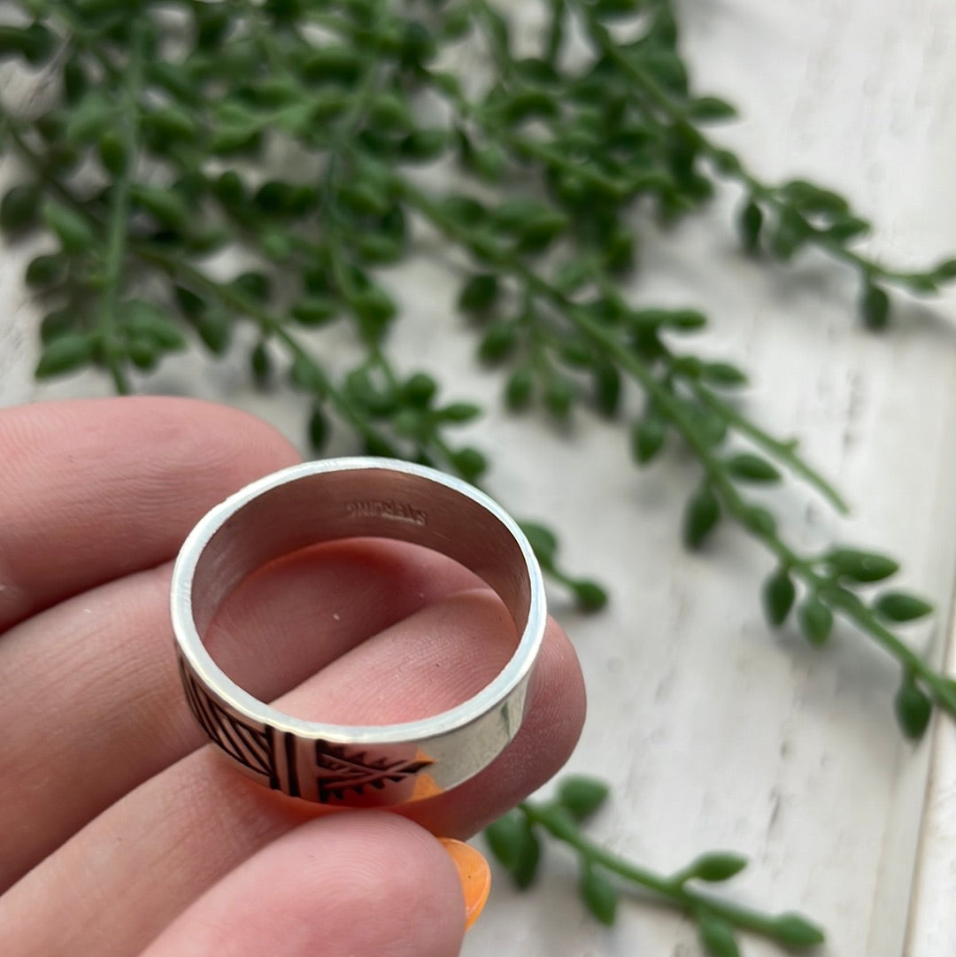 Navajo Hand Stamped Sterling Silver Men’s Ring Band