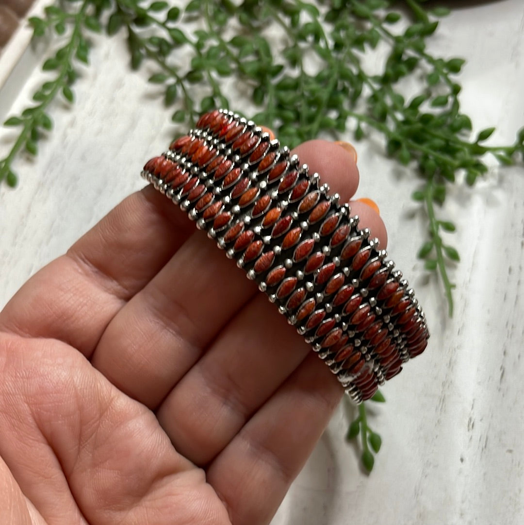 Nizhoni Handmade Sterling Silver & Coral Cuff Bracelet