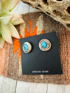 Vintage Old Pawn Navajo Turquoise & Sterling Silver Stud Earrings