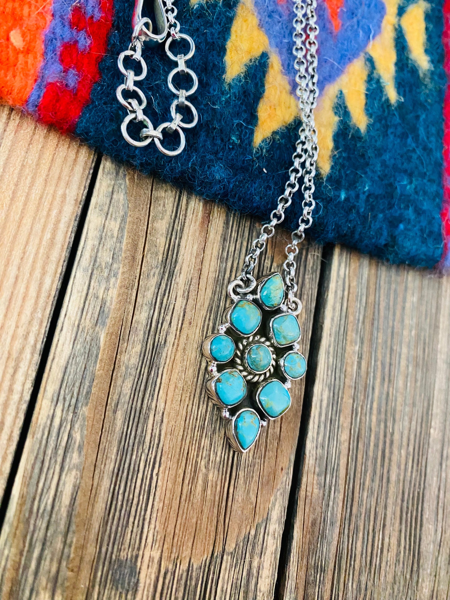 Handmade Sterling Silver & Turquoise Cluster Necklace