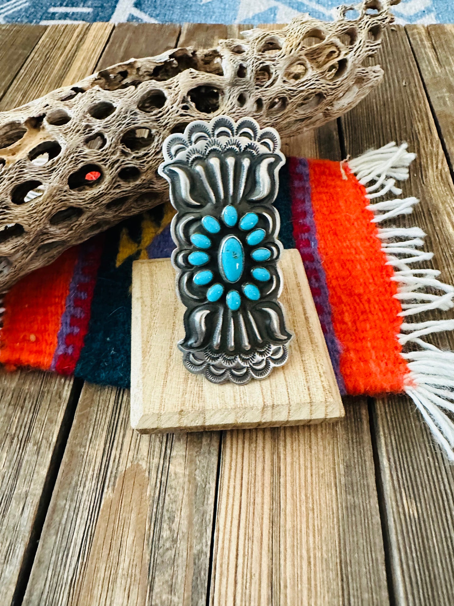 Navajo Turquoise and Sterling Silver Adjustable Concho Ring