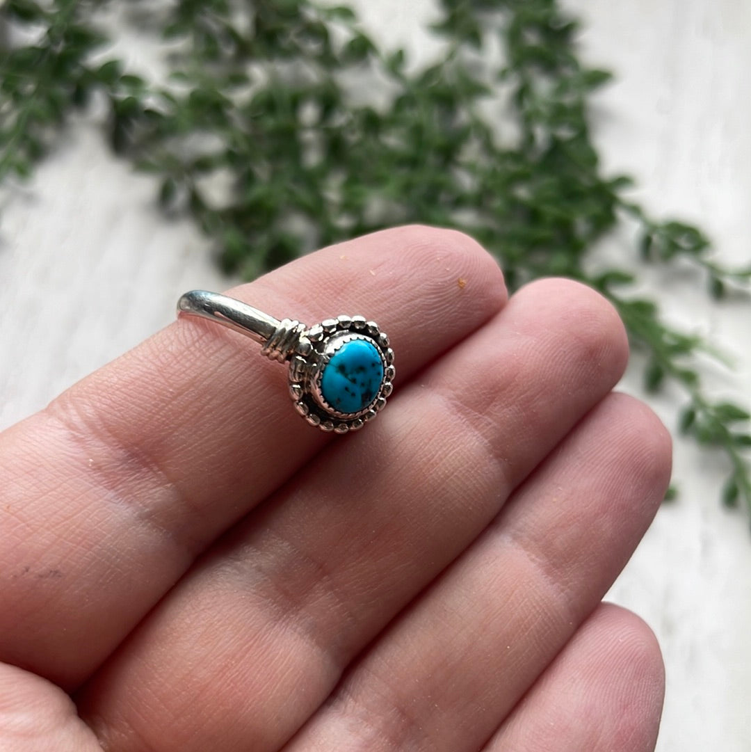 Navajo Sterling Silver Single Stone Kingman Turquoise Ring