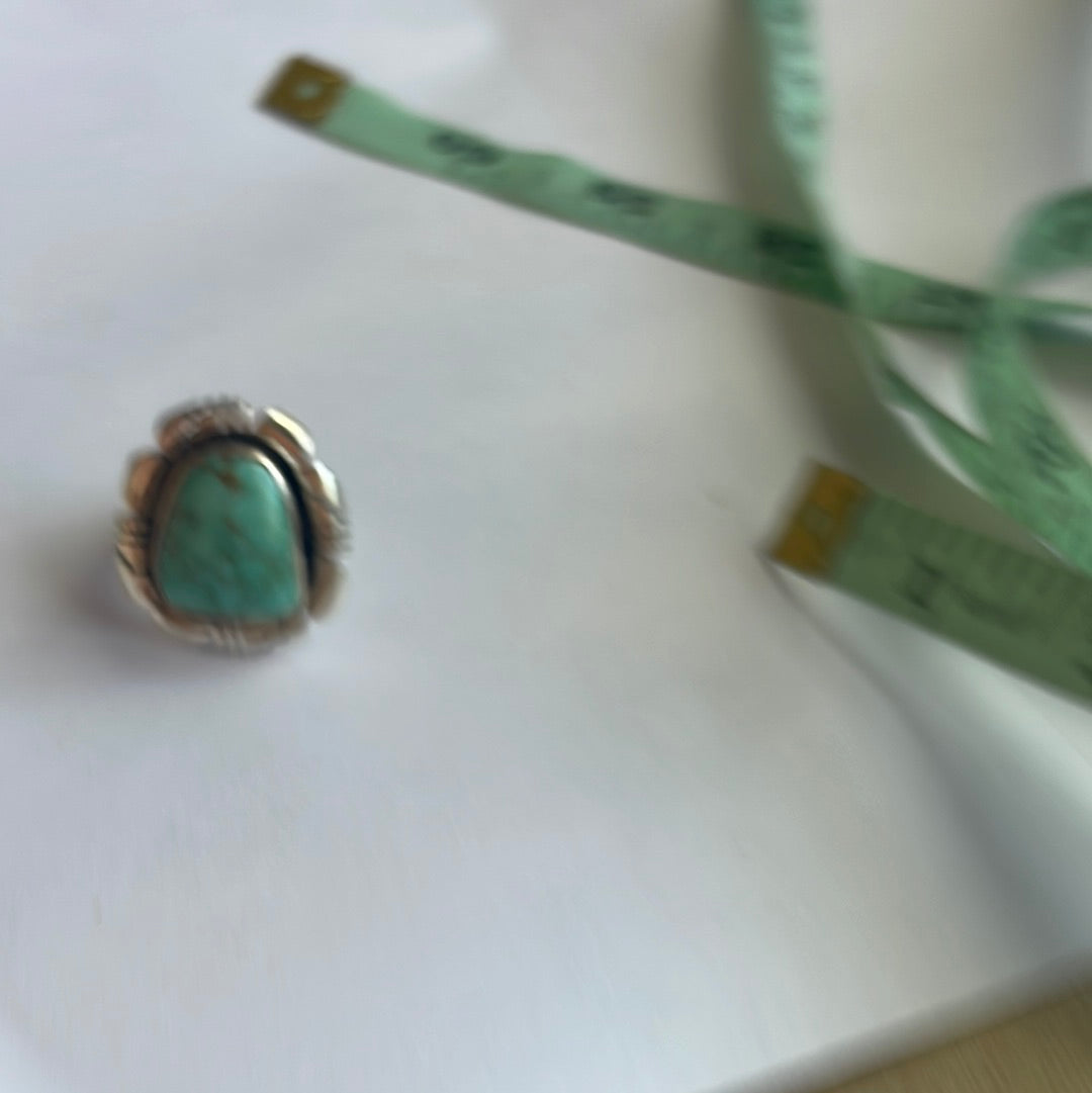 Navajo Large Single Stone Turquoise Sterling Silver Ring Signed