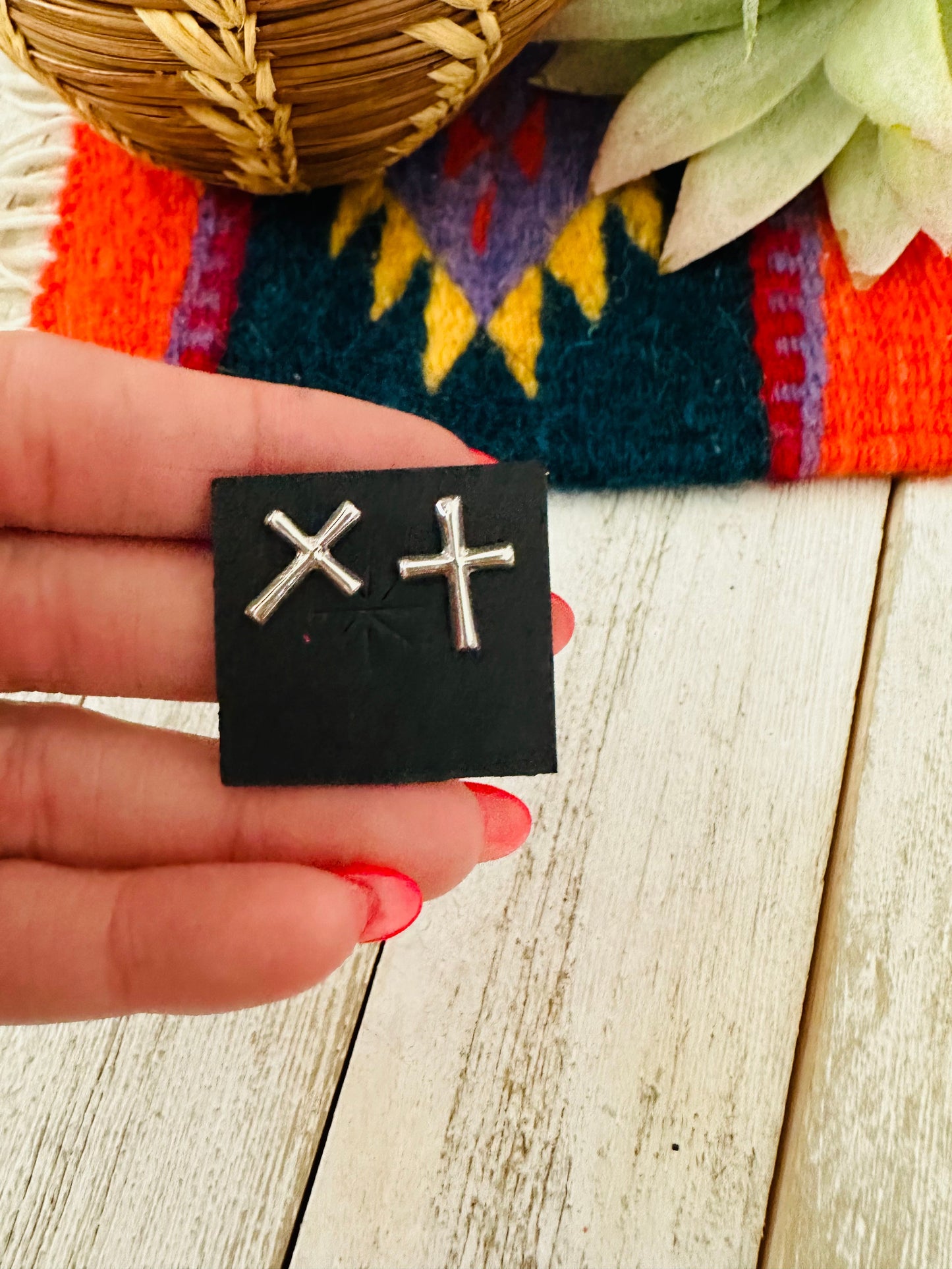 Navajo Sterling Silver Cross Stud Earrings