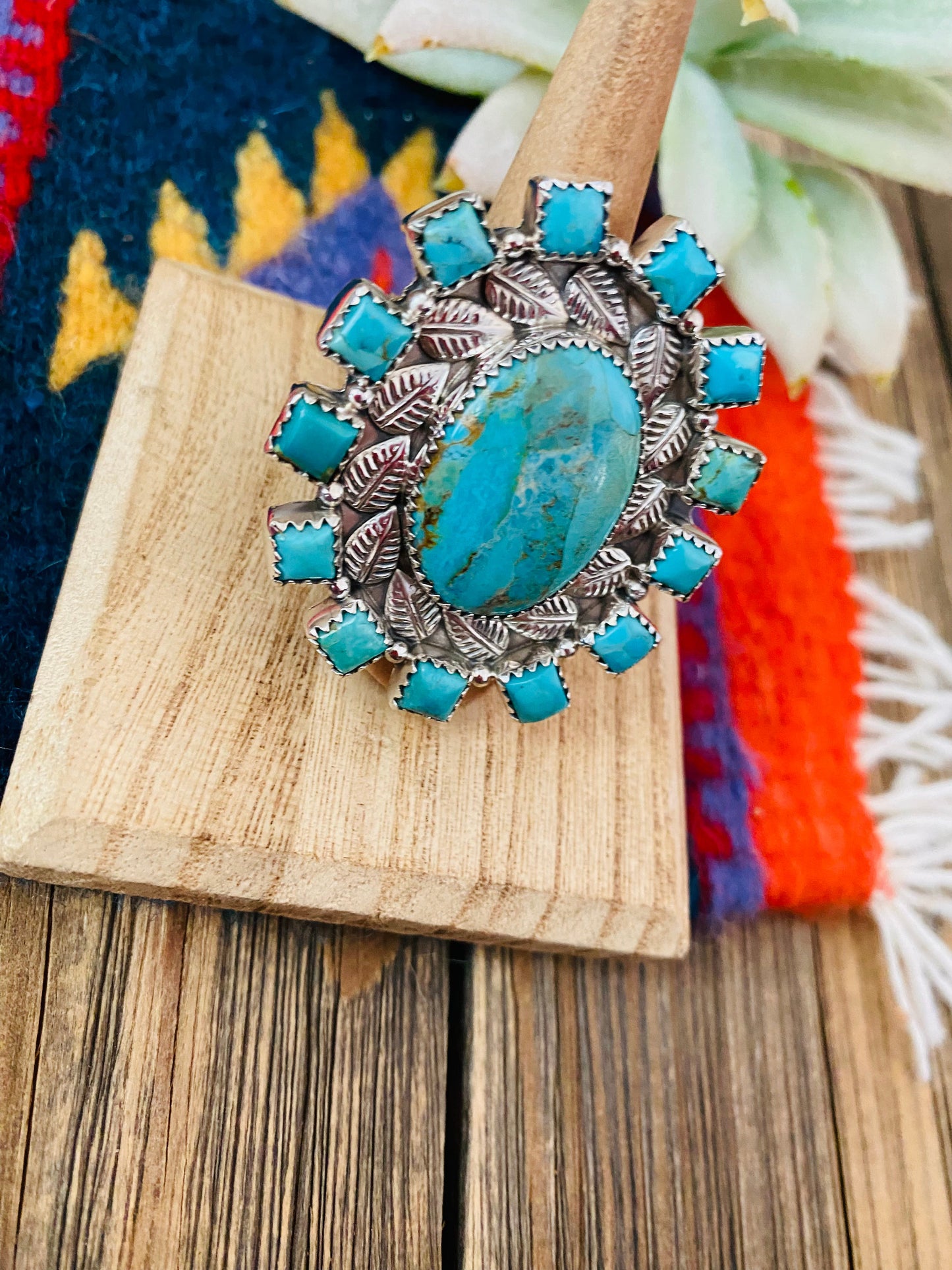 Handmade Sterling Silver & Turquoise Cluster Adjustable Ring