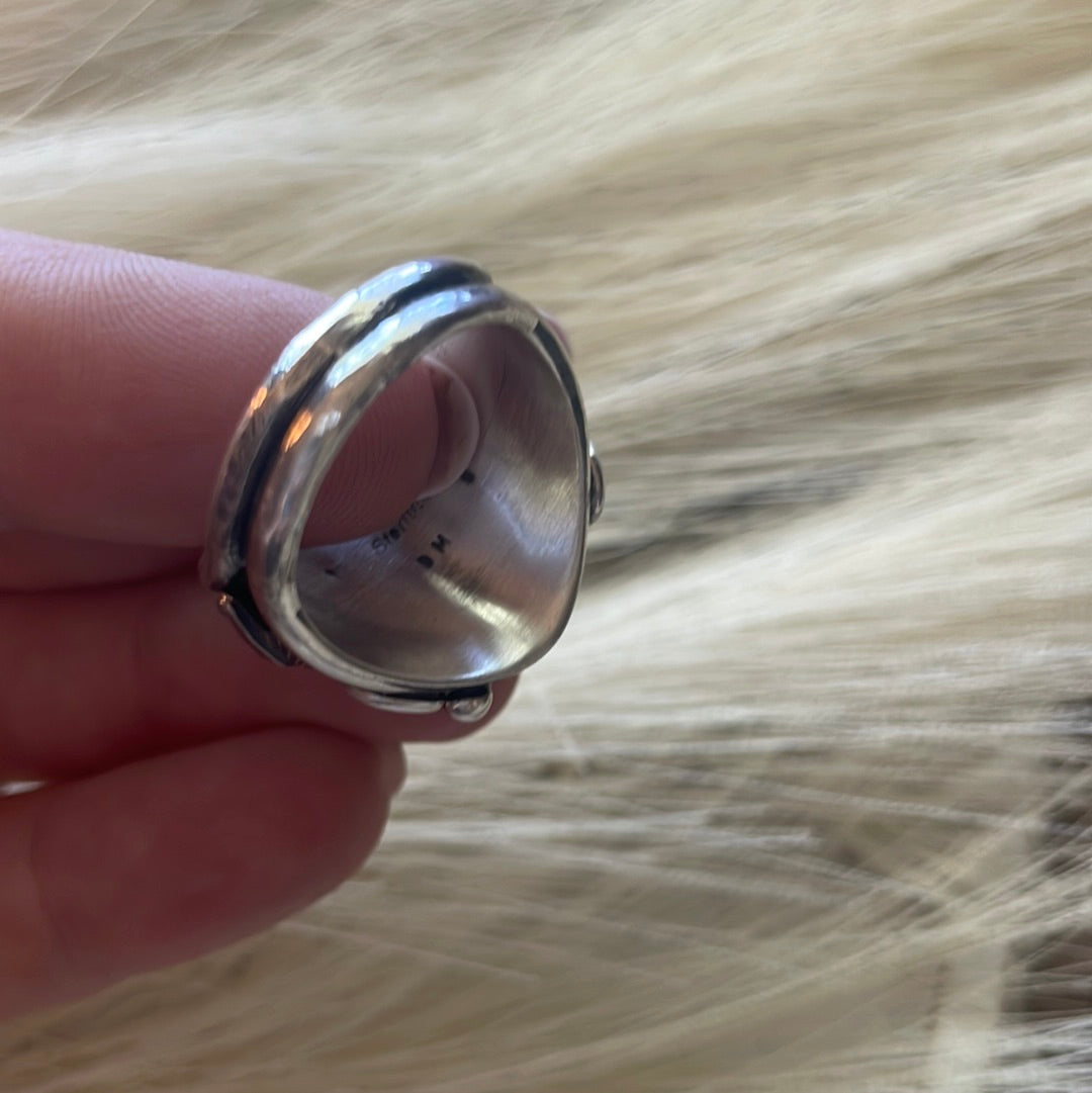 Navajo Sterling Silver & Black Onyx Rectangluar Ring Size 9.5