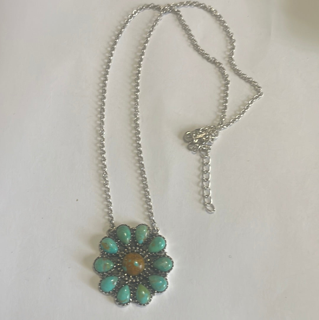 Handmade Sterling Silver & Turquoise Flower Necklace