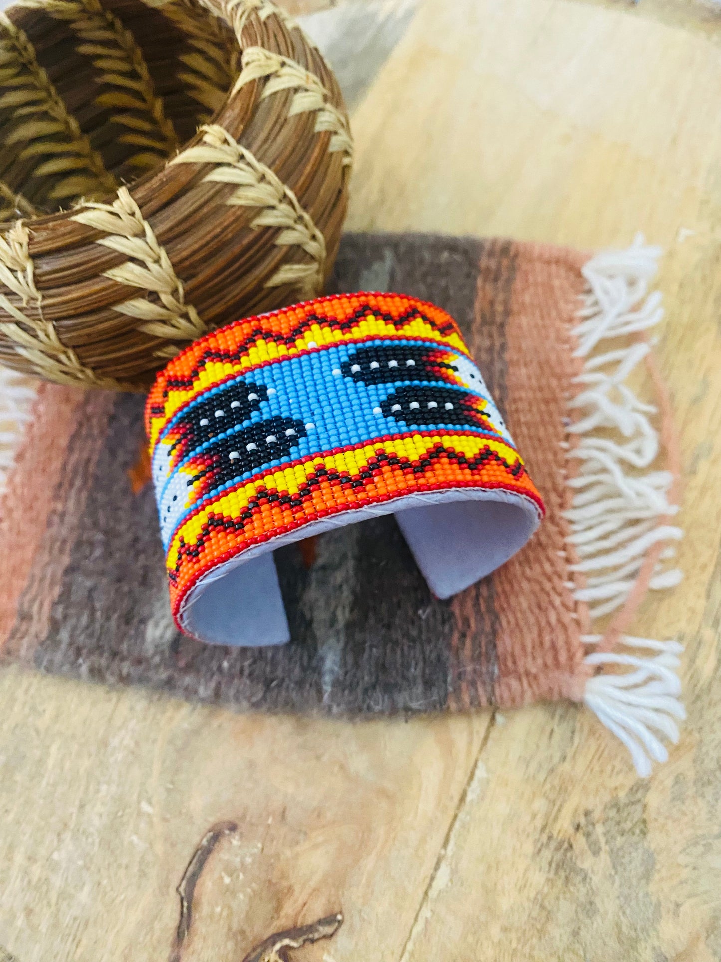 Navajo Made Beaded Leather Bracelet