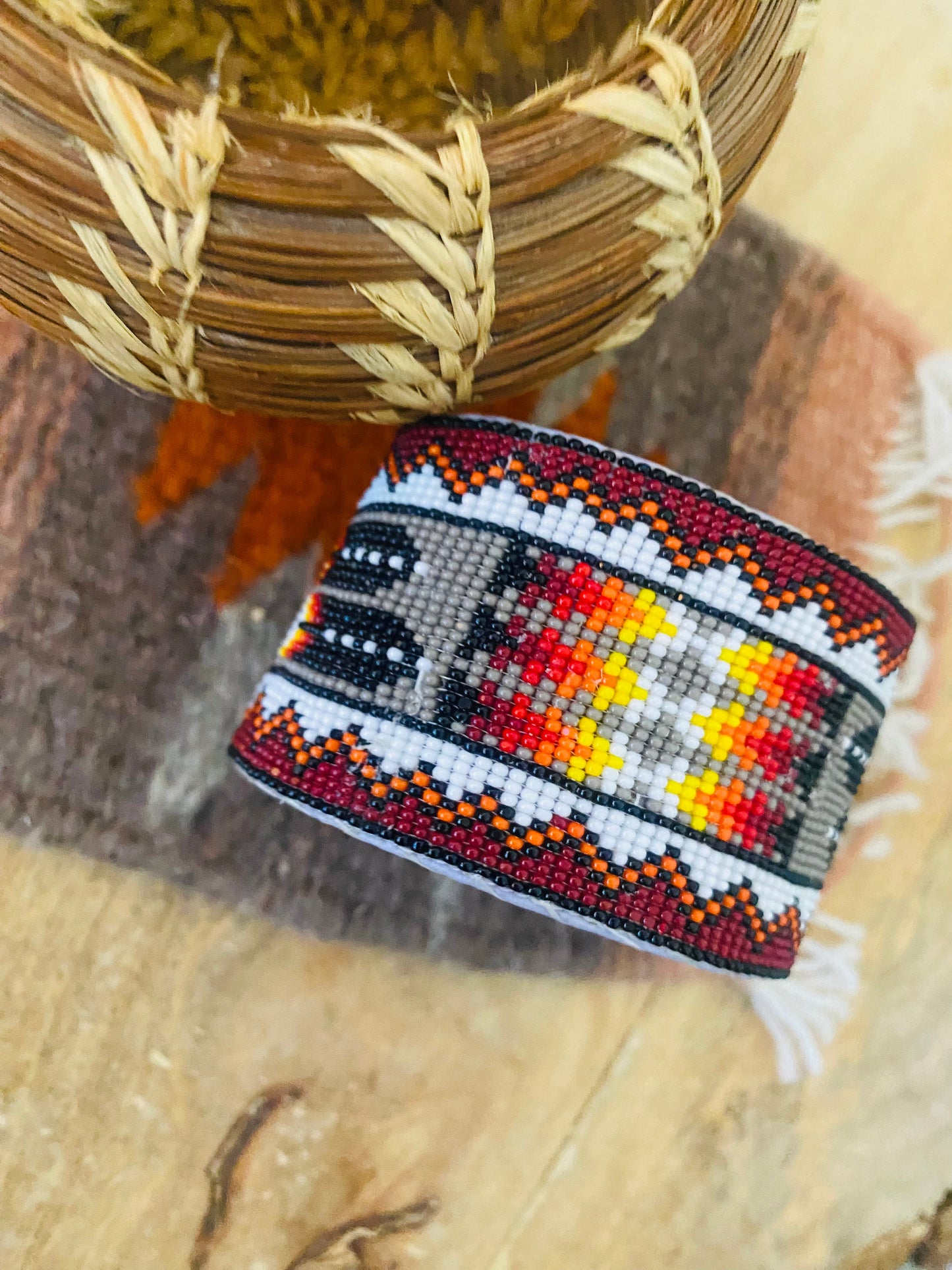 Navajo Made Beaded Leather Bracelet