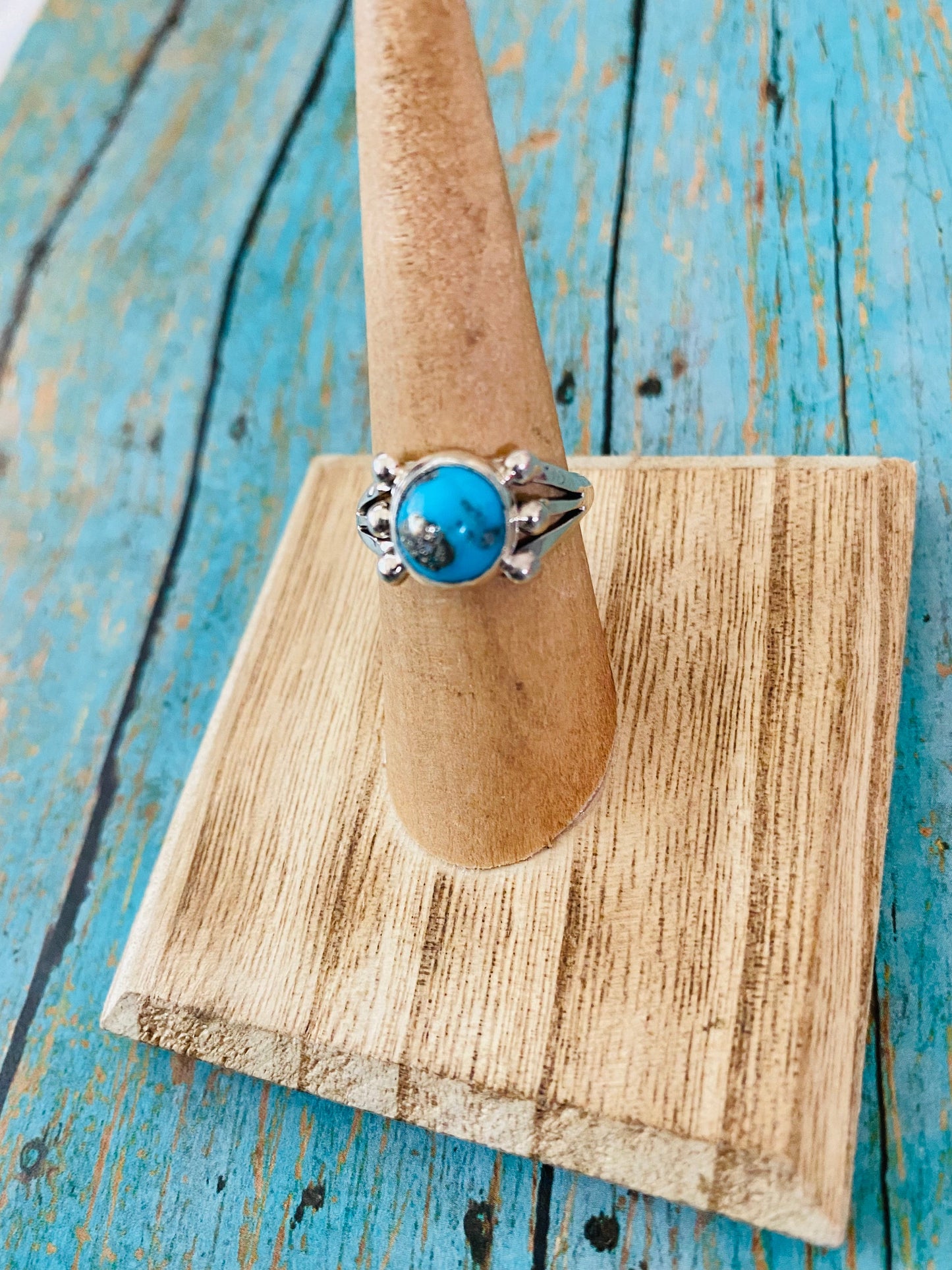 Navajo Morenci Turquoise & Sterling Silver Ring Size 6