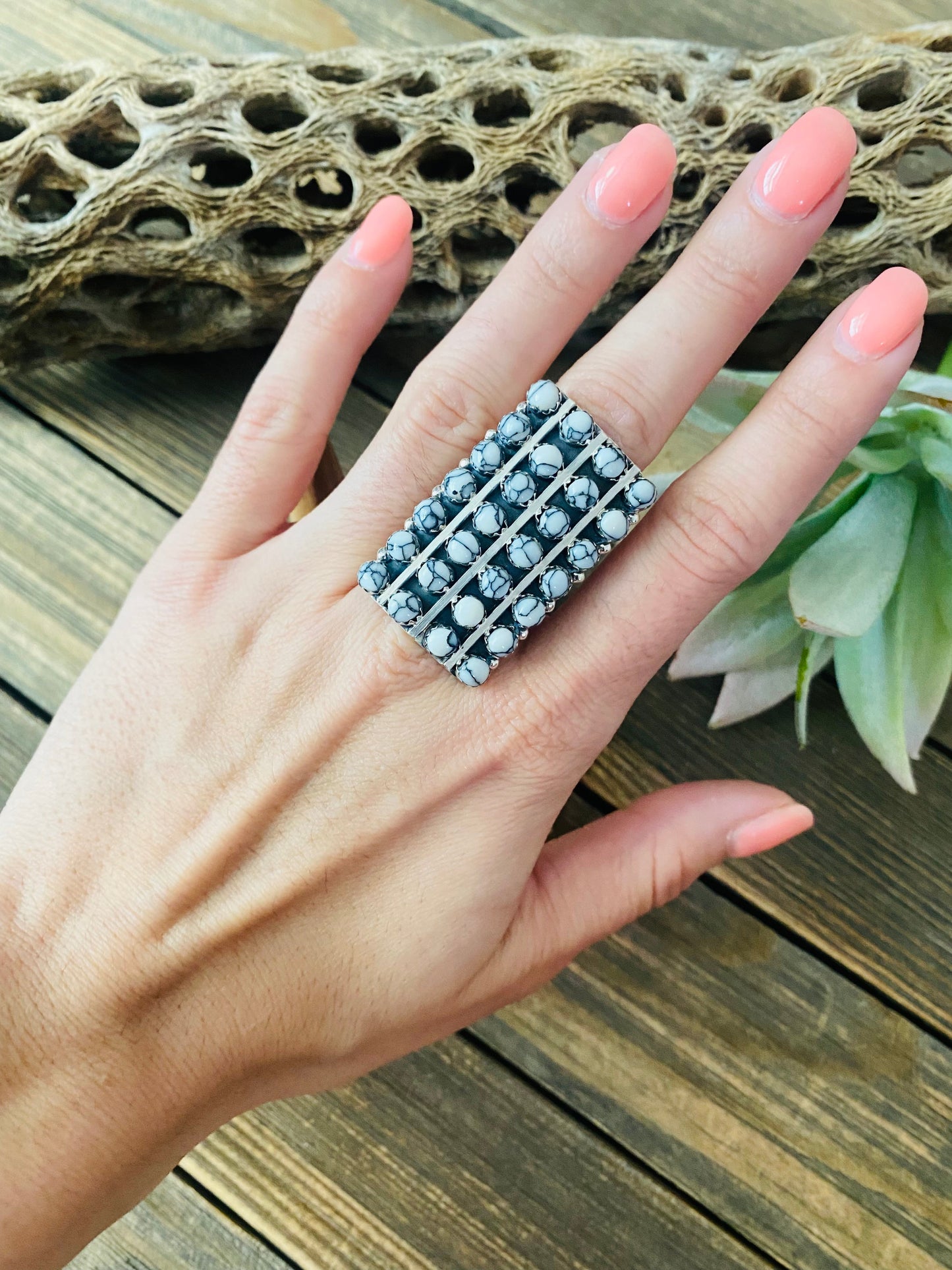 Navajo Sterling Silver & White Buffalo Snake Eye Ring