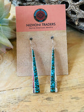 Load image into Gallery viewer, Navajo Kingman Web Turquoise &amp; Sterling Silver Inlay Dangle Earrings