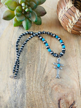 Load image into Gallery viewer, Sterling Silver Navajo Pearl &amp; Turquoise Beaded Cross Necklace