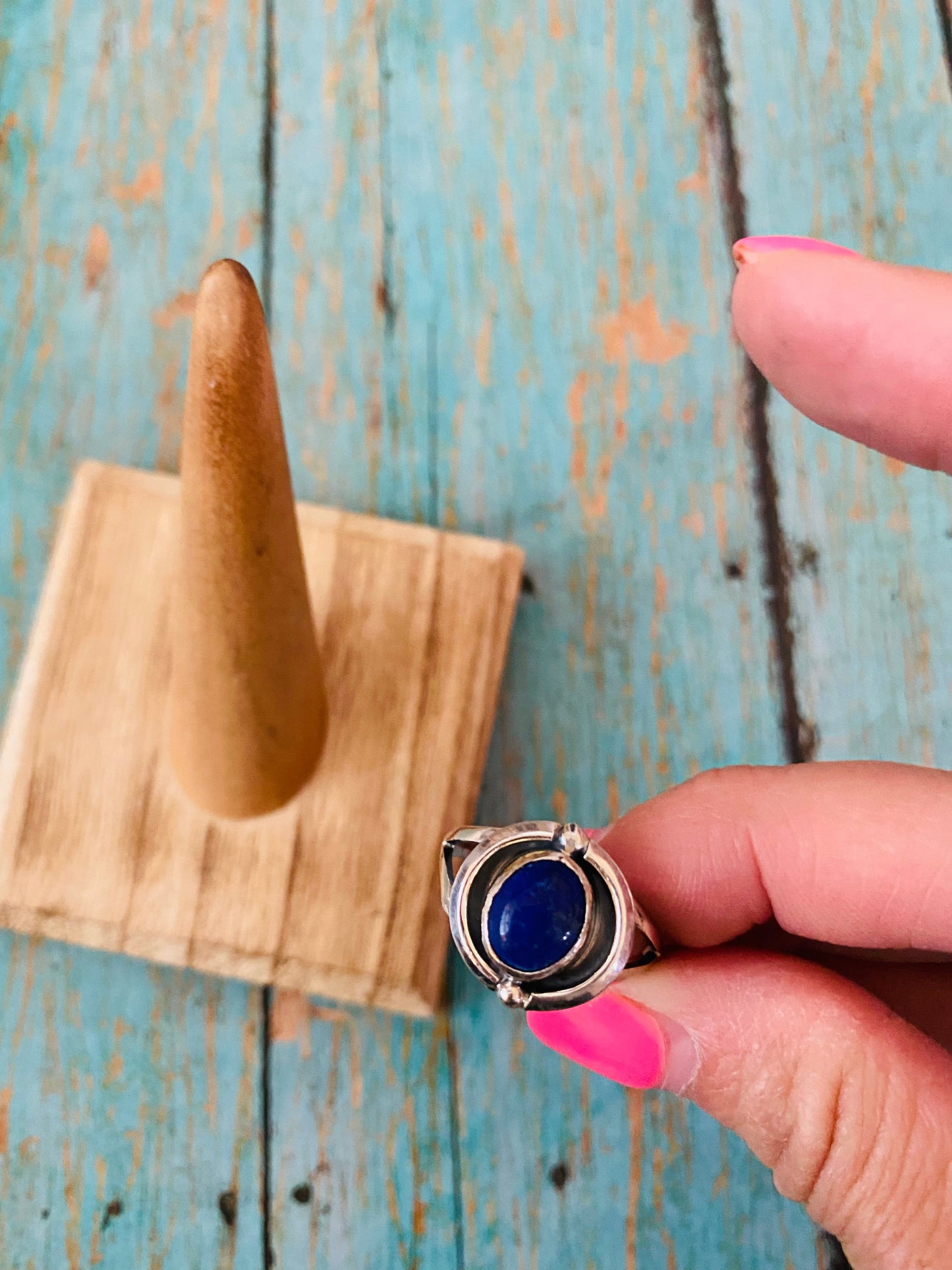 Navajo Sterling Silver & Lapis Ring Size 8.75