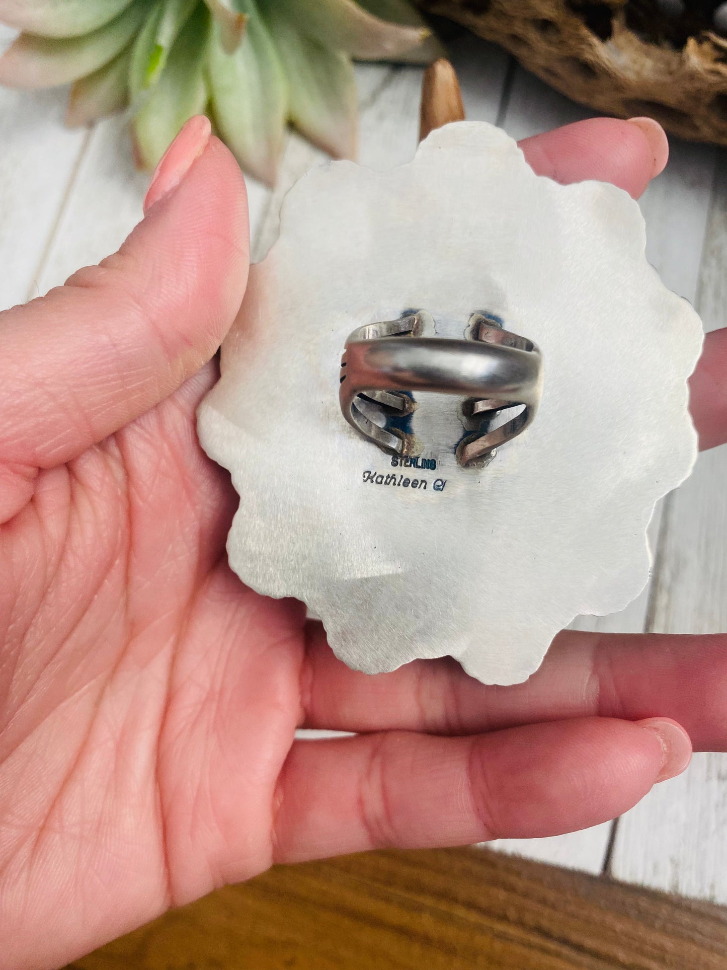 Navajo Kingman Web Turquoise & Sterling Silver Ring Size 7.5 By Kathleen Chavez