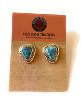 Load image into Gallery viewer, Navajo Kingman Turquoise &amp; Sterling Silver Post Earrings Signed