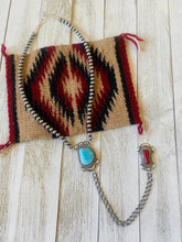 Load image into Gallery viewer, Navajo Coral, Turquoise &amp; Sterling Silver Lariat Necklace