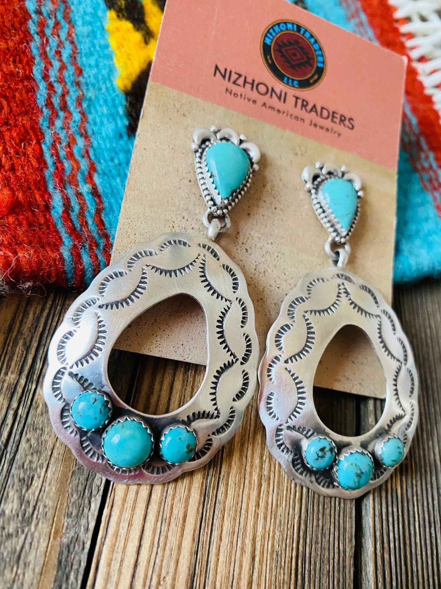 Navajo Turquoise & Sterling Silver Concho Dangle Earrings