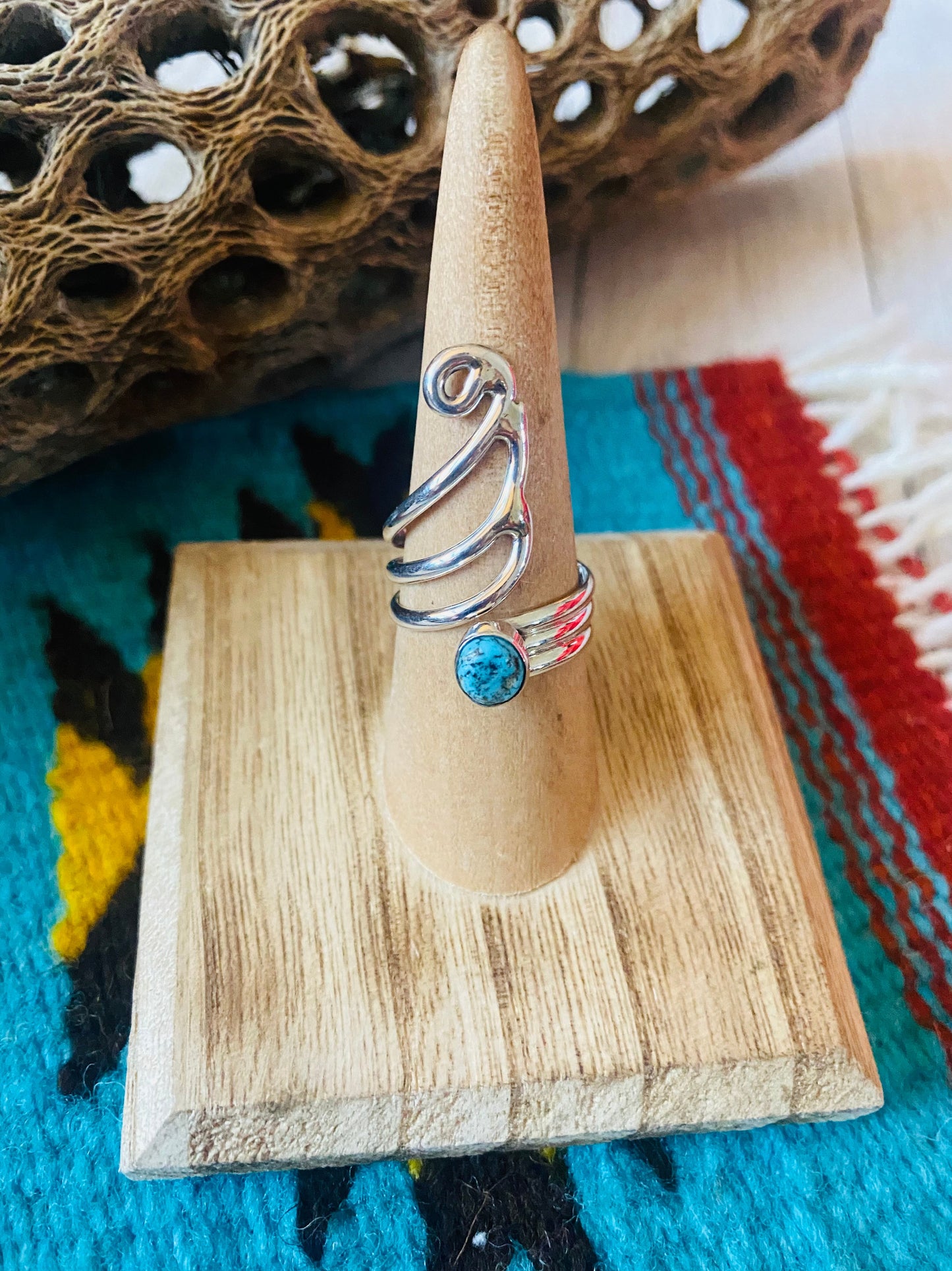 Navajo Kingman Turquoise & Sterling Silver Adjustable Ring