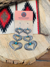 Load image into Gallery viewer, Navajo Turquoise &amp; Sterling Silver Feather Heart Dangle Earrings