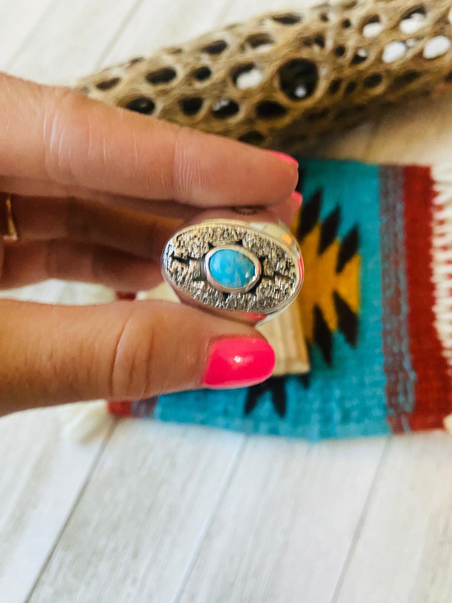 Navajo Kingman Turquoise & Sterling Silver Ring Size 12.5