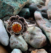Load image into Gallery viewer, Zuni Sterling Silver &amp; Orange Opal Flower Ring