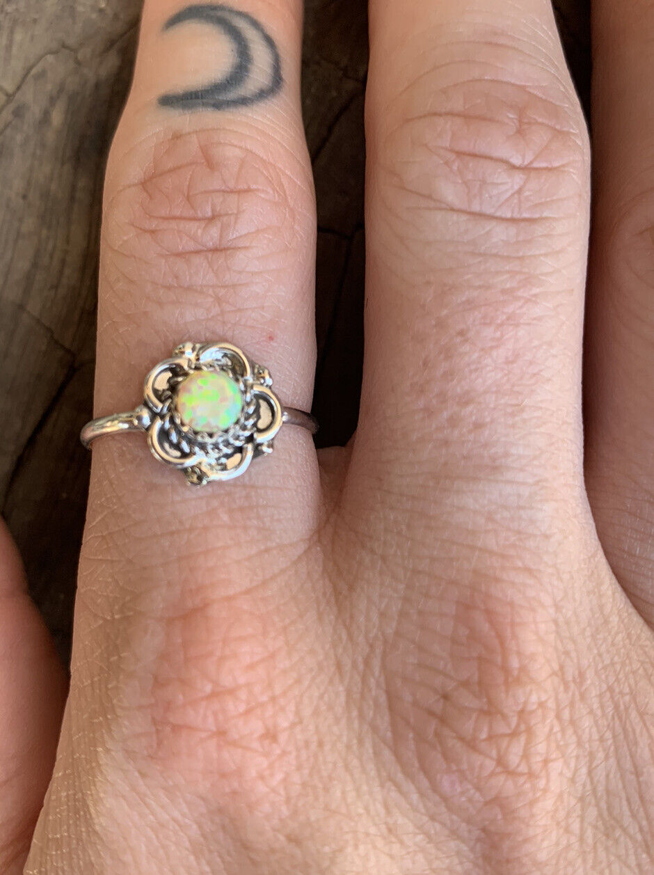 Zuni Sterling Silver & Opal Flower Ring