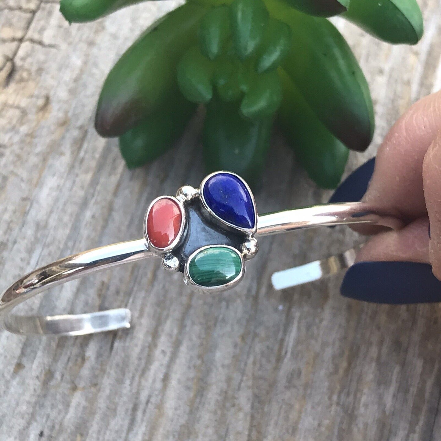 Navajo Multi Stone And Sterling Silver Bracelet Cuff Artist V. S