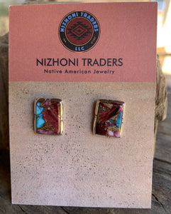 Navajo Pink Dream Mohave Rectangle Square Earring Studs