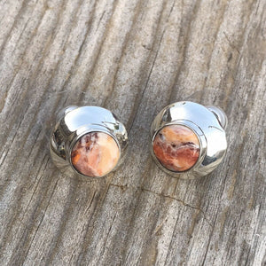 Beautiful Navajo Sterling Silver Orange Spiny Stud Post Earrings