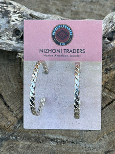 Navajo Southwest Sterling Silver 1 1/2 Inch Diameter Hoop Earrings