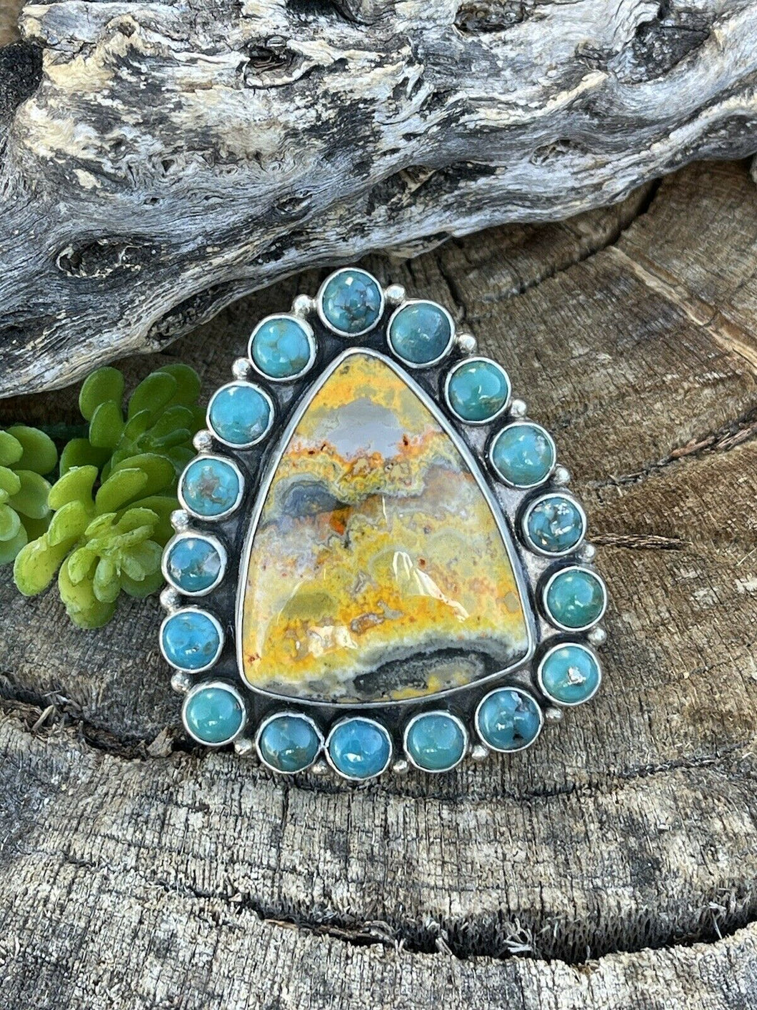 Navajo Turquoise & Bumble Bee Cluster Jumbo Ring Size 7