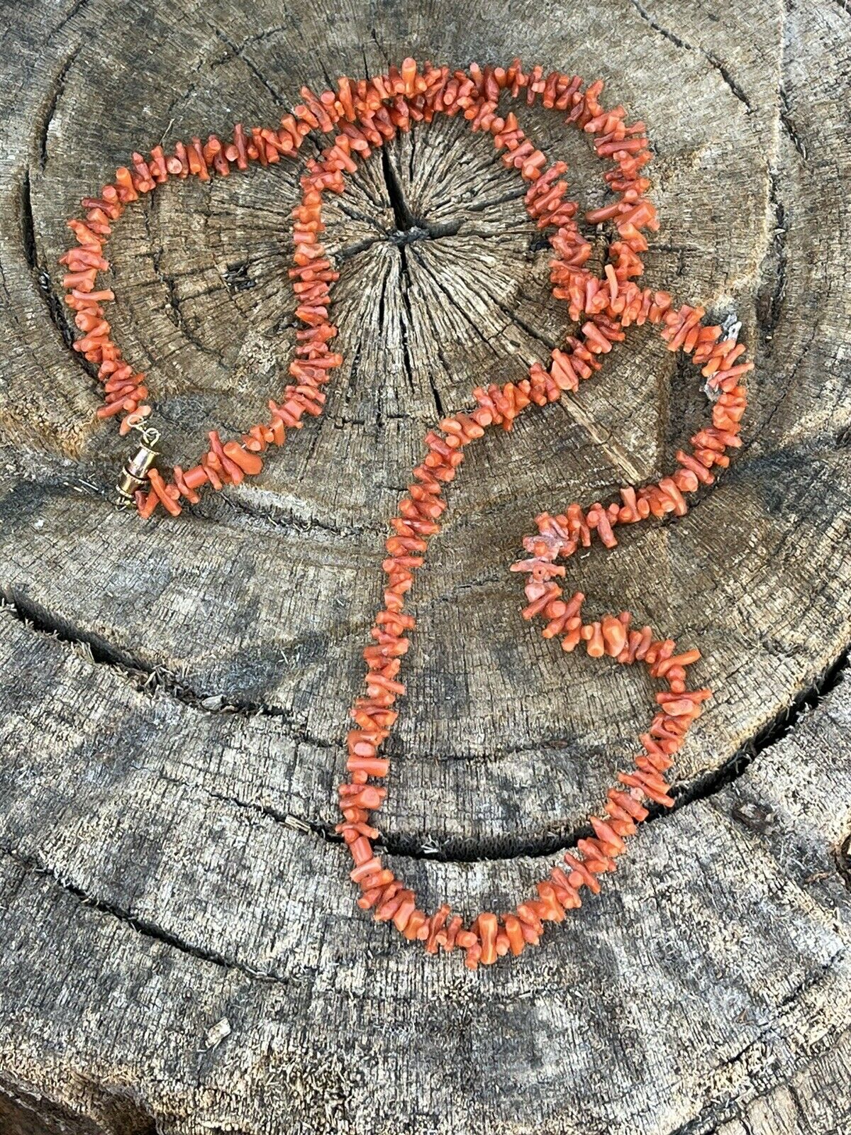 Navajo Sterling Silver Natural Coral Strand Bead 30 Inch Necklace