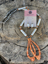 Load image into Gallery viewer, Navajo Sterling Silver Handmade Orange Spiny Jacla Necklace &amp; Earring Set