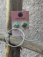Load image into Gallery viewer, Navajo Tibetan Turquoise &amp; Sterling Silver Dangle Hoop Earrings