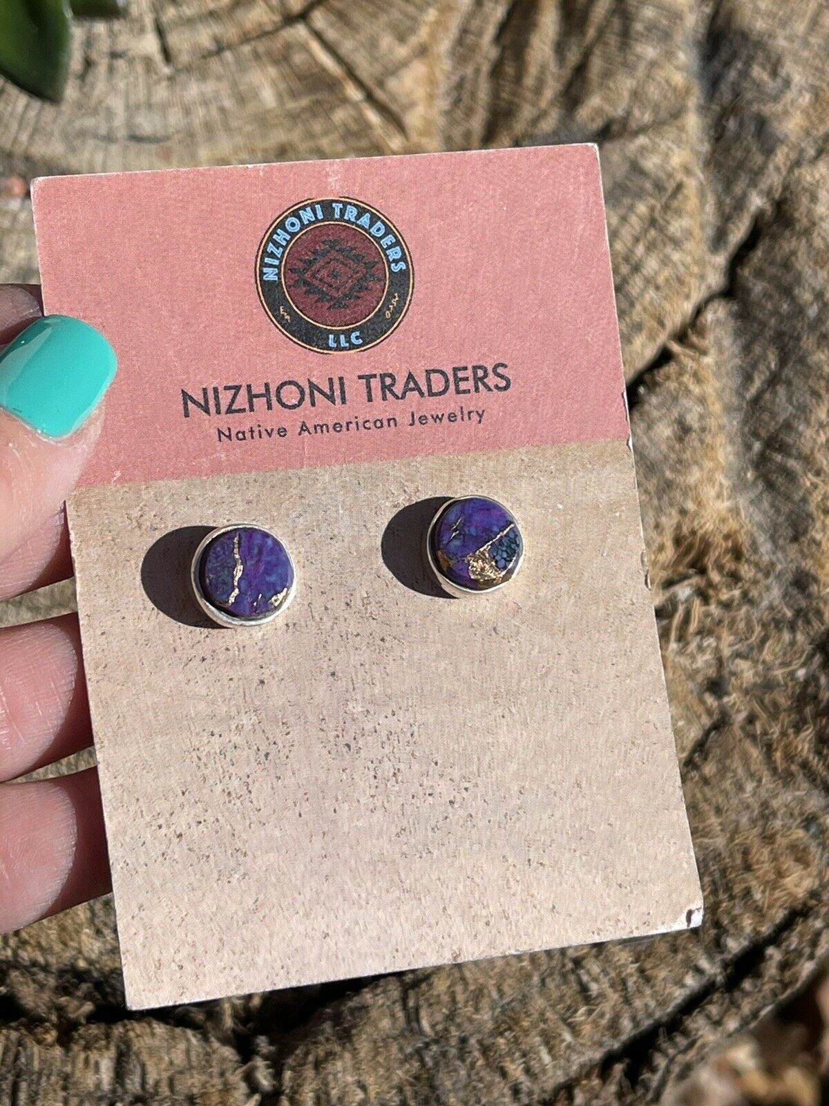 Navajo Sterling Silver Purple Dream Post Earrings Signed