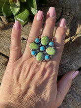 Load image into Gallery viewer, Navajo Sterling Sonoran Gold And Golden Hills Turquoise Cluster Ring Size 7