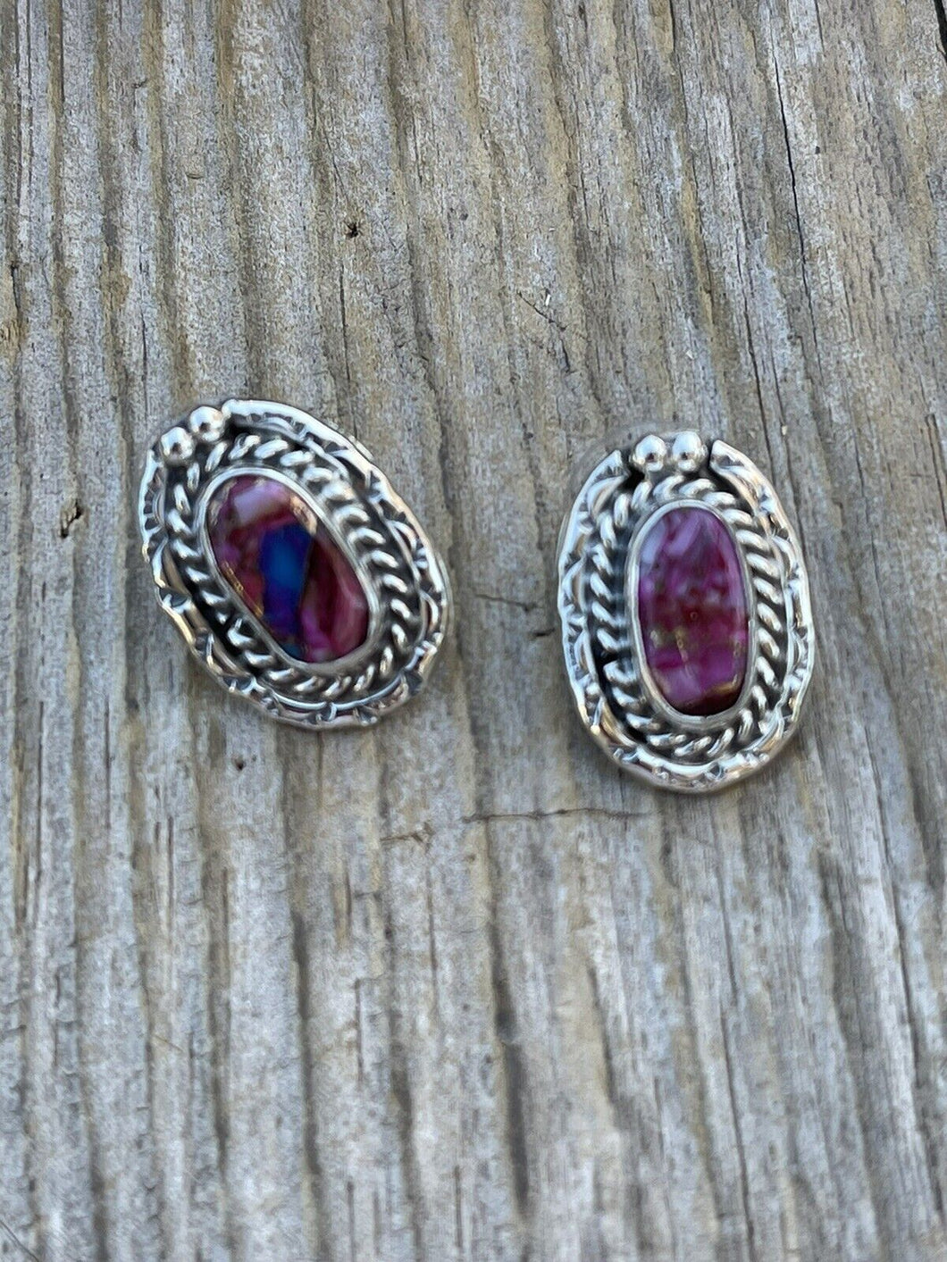 Navajo Pink Dream Mojave & Sterling Silver squoval Stud Earrings