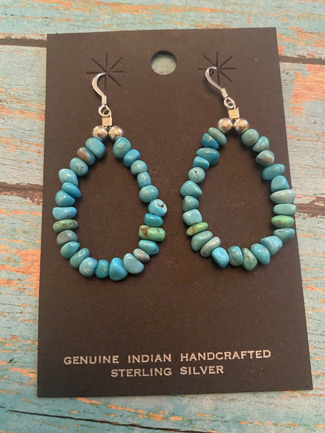 Navajo Turquoise And Sterling Silver Beaded Dangle Earrings