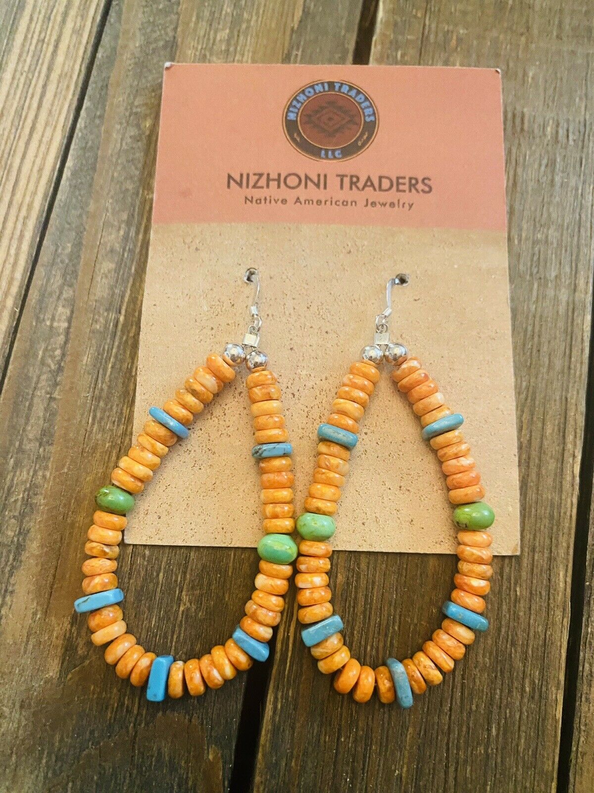Navajo Spiny, Turquoise, Gaspeite And Sterling Silver Beaded Dangle Earrings
