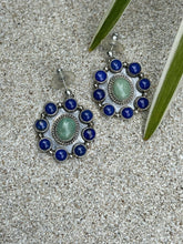 Load image into Gallery viewer, Navajo Sterling Silver Lapis &amp; Turquoise Stone Cluster Dangle Earrings B. Lee