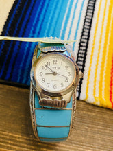 Load image into Gallery viewer, Vintage Navajo Turquoise &amp; Sterling Silver Inlay Watch Cuff Signed
