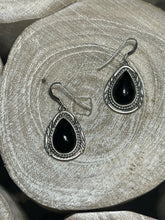 Load image into Gallery viewer, Beautiful Navajo Sterling Silver Black Onyx Teardrop Rope Dangle Earrings