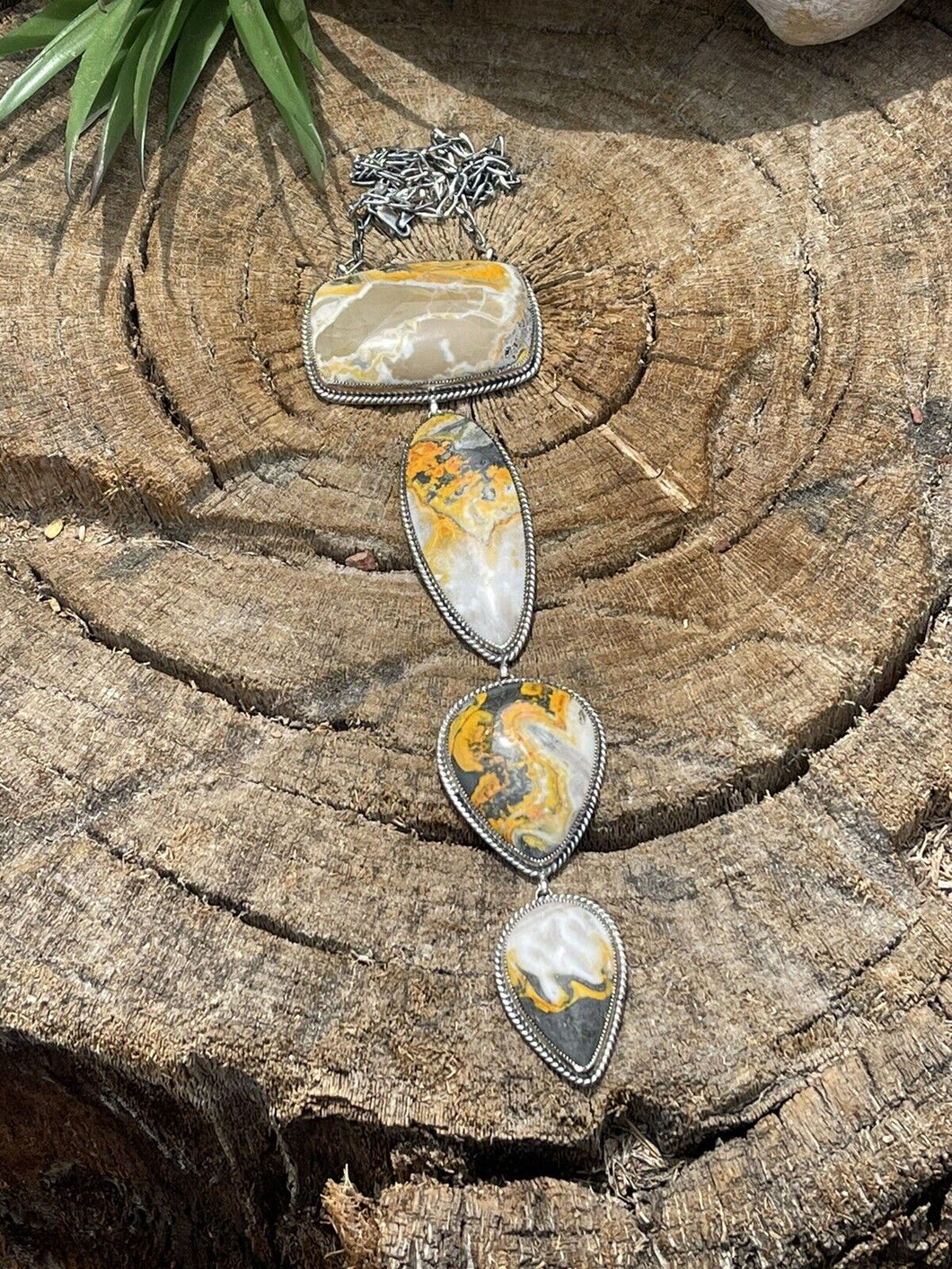 Navajo Bumble Bee Jasper & Sterling Silver Lariat Necklace