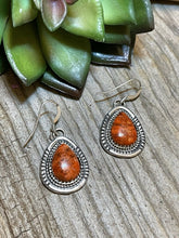 Load image into Gallery viewer, Navajo Sterling Silver Southwest Apple Coral Teardrop Earrings Signed G. Boyd