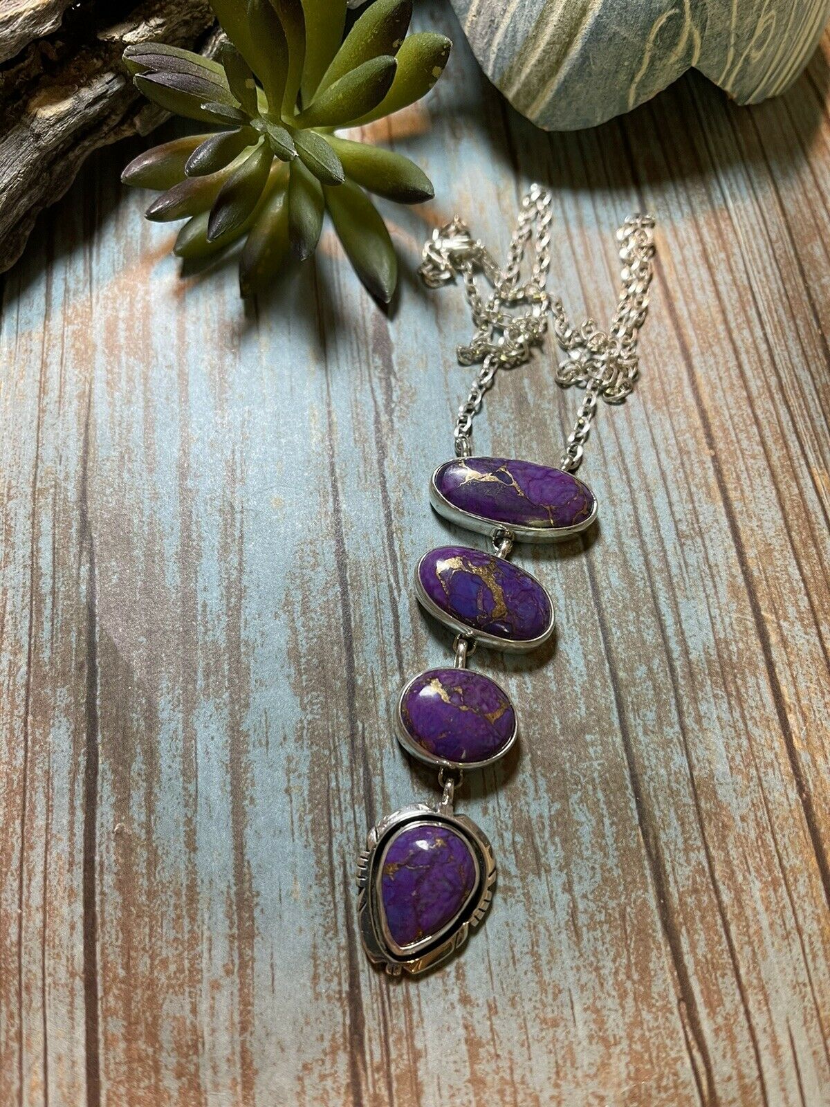 Navajo Purple Dream Mojave & Sterling Silver Lariat Necklace