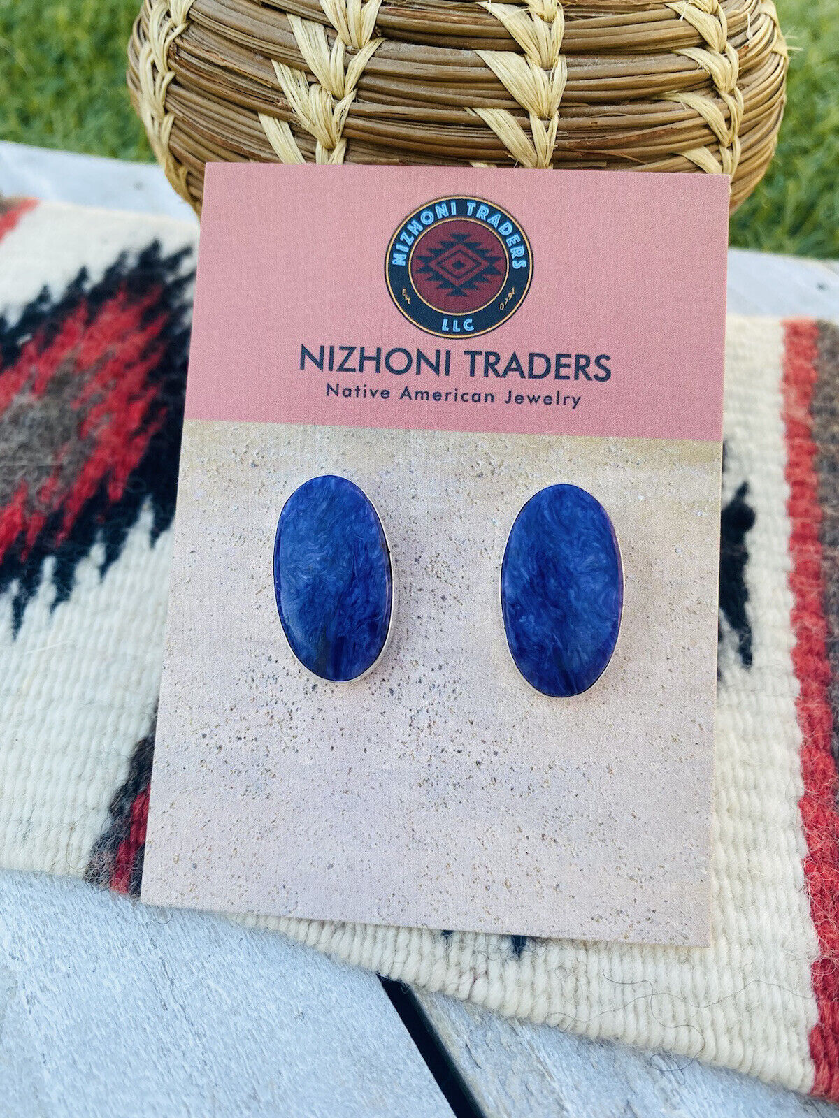 Navajo Sterling Silver And Purple Charoite Stud Earrings