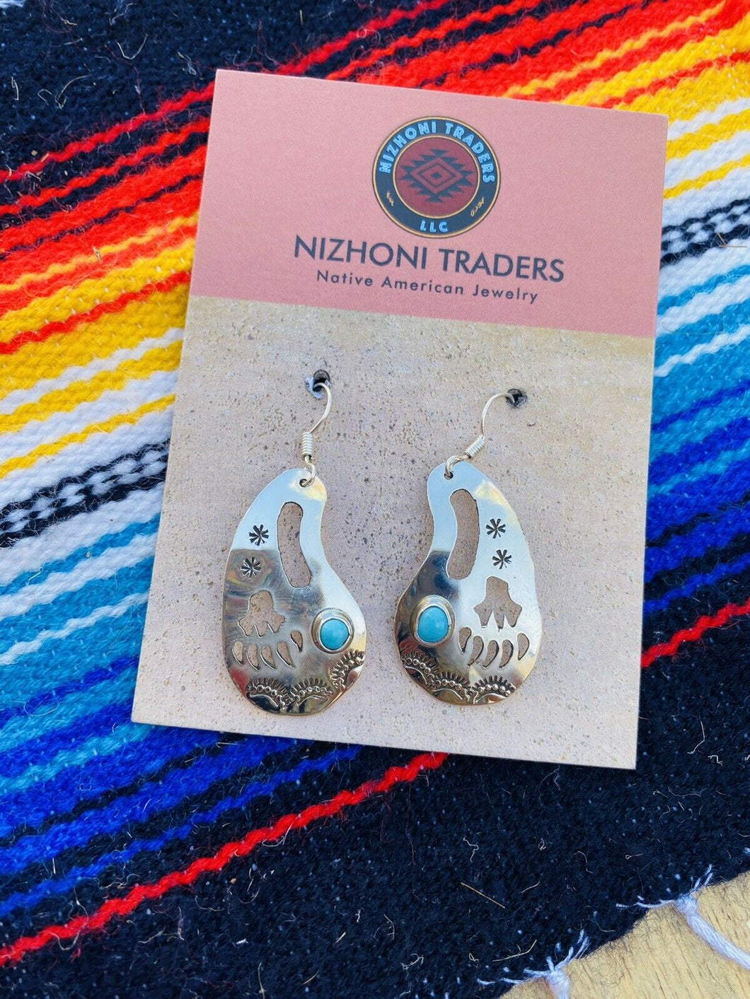 Navajo Sterling Silver & Turquoise Bear Paw Dangle Earrings